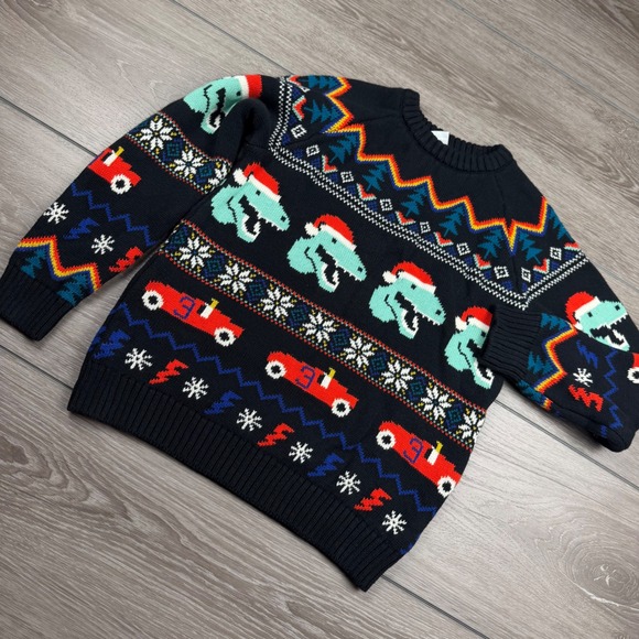 Hanna Andersson Other - Hanna Andersson Kids Sweater Dinosaur Race Car Christmas Navy Blue 8